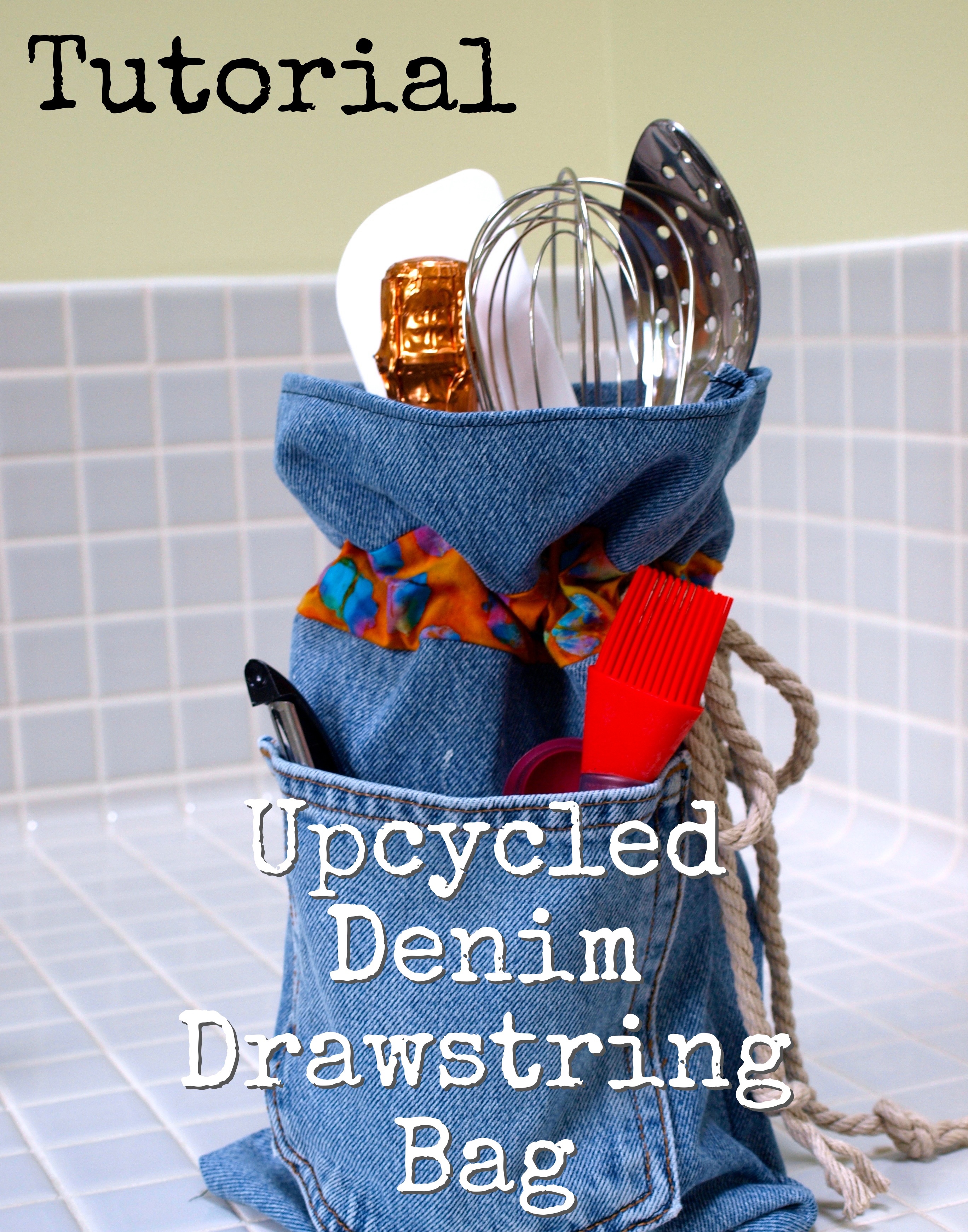 Recycled Denim Drawstring Bag Tutorial - createwithclaudia.com