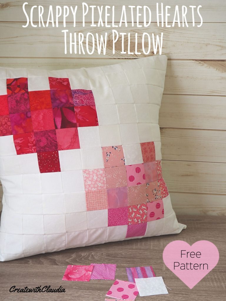 Pixelated Hearts Throw Pillow Pattern