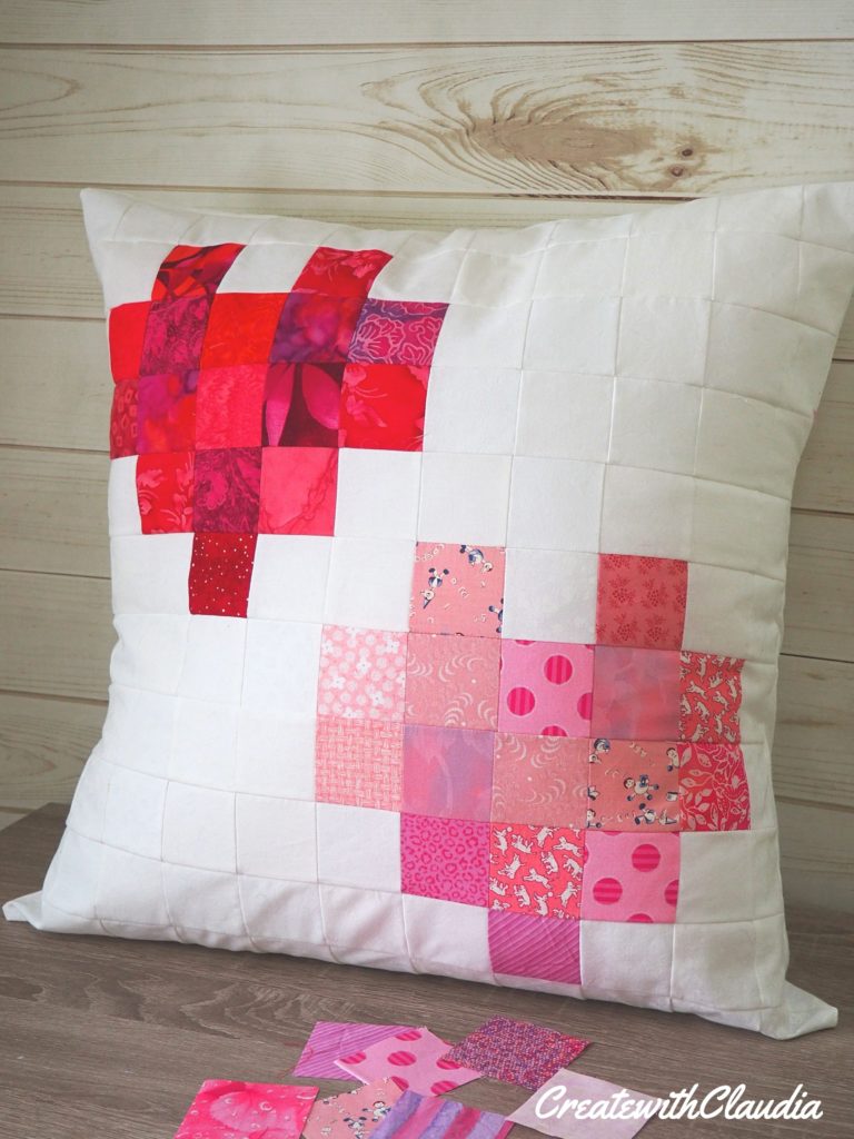 Scrappy Pixelated Hearts Throw Pillow Pattern - createwithclaudia.com