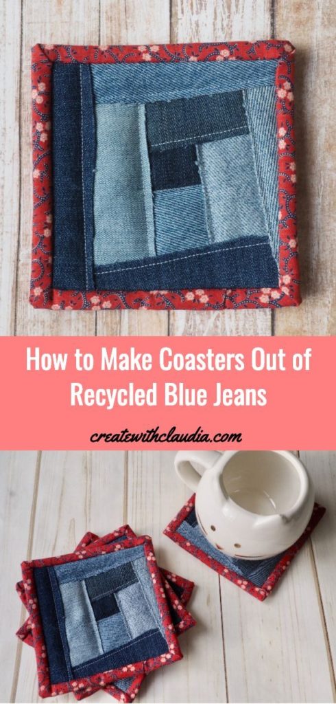 How to Make Coasters Out Of Recycled Denim Blue Jeans - Free Tutorial - Create with Claudia