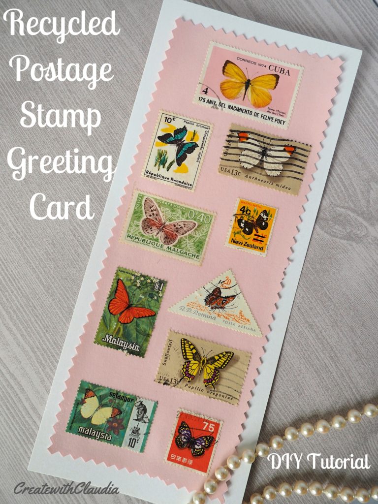 Recycled Postage Stamp Greeting Card Tutorial - Create with Claudia