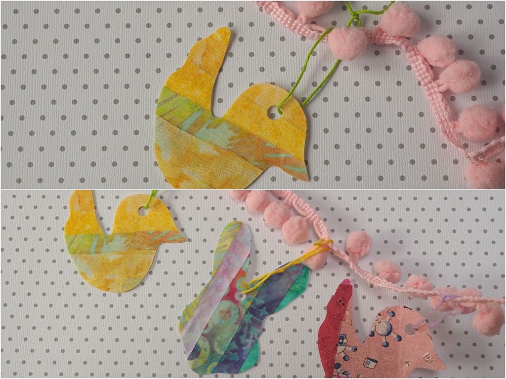 Easter Garland made with fabric created by using scraps and Mod Podge.  createwithclaudia - #easter #craft 