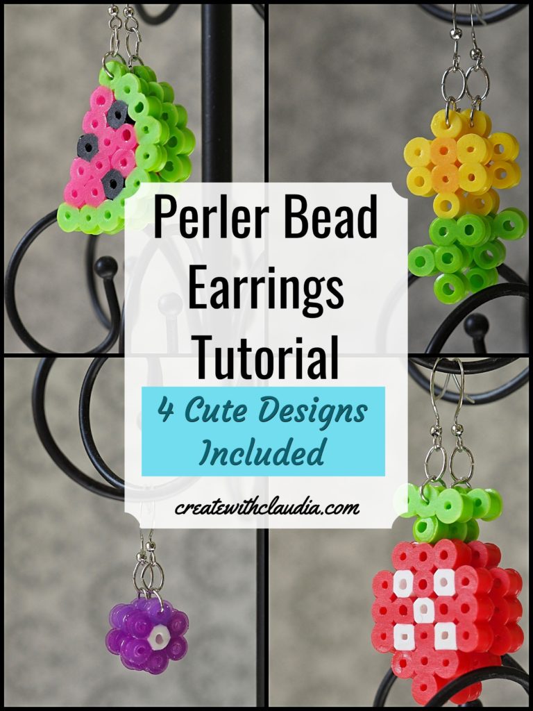 Perler Bead Earring Tutorial - 4 Different Designs #perlerbeads #hamabeads #diytutorial - createwithclaudia.com