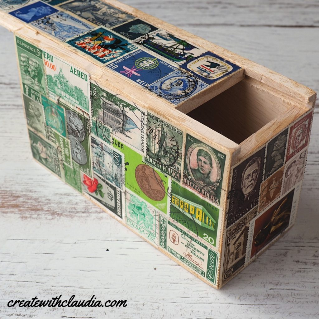 Postage Stamp Découpage Keepsake Box DIY Tutorial - createwithclaudia - #découpage #diy