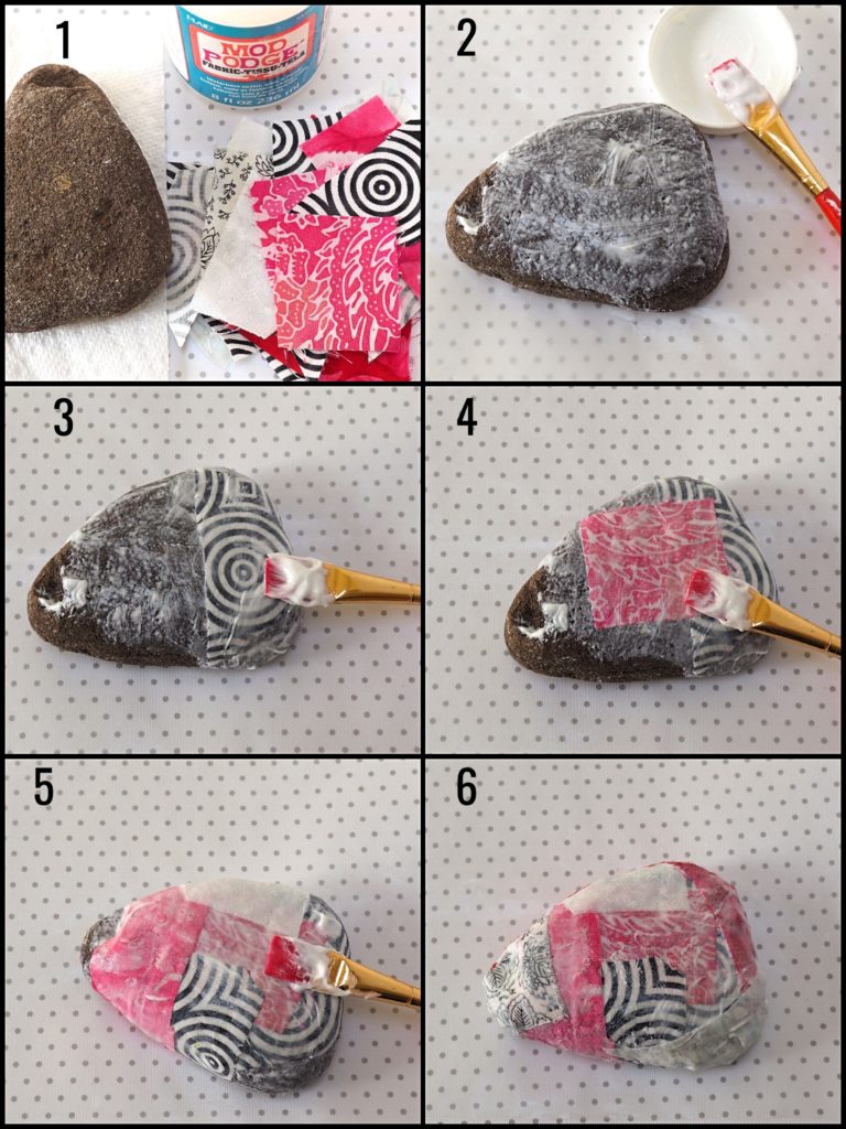 Scrap Fabric Découpage Rock Paperweight Tutorial - createwithclaudia - #découpage #modpodge #fabric