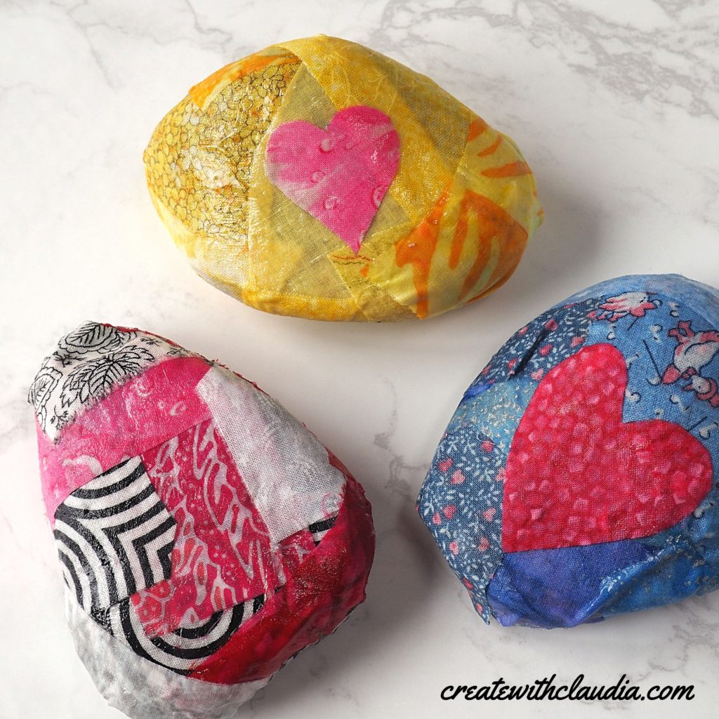 Scrap Fabric Découpage Rock Paperweight Tutorial - createwithclaudia - #découpage #modpodge #fabric