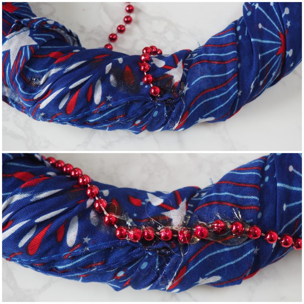 Easy DIY Dollar Store Patriotic Wreath Tutorial - createwithclaudia.com - #fourthofjuly #patriotic 