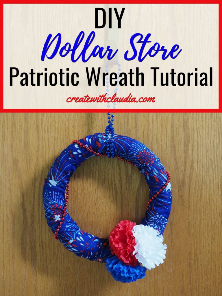 Easy DIY Dollar Store Patriotic Wreath Tutorial - createwithclaudia.com - #fourthofjuly #patriotic