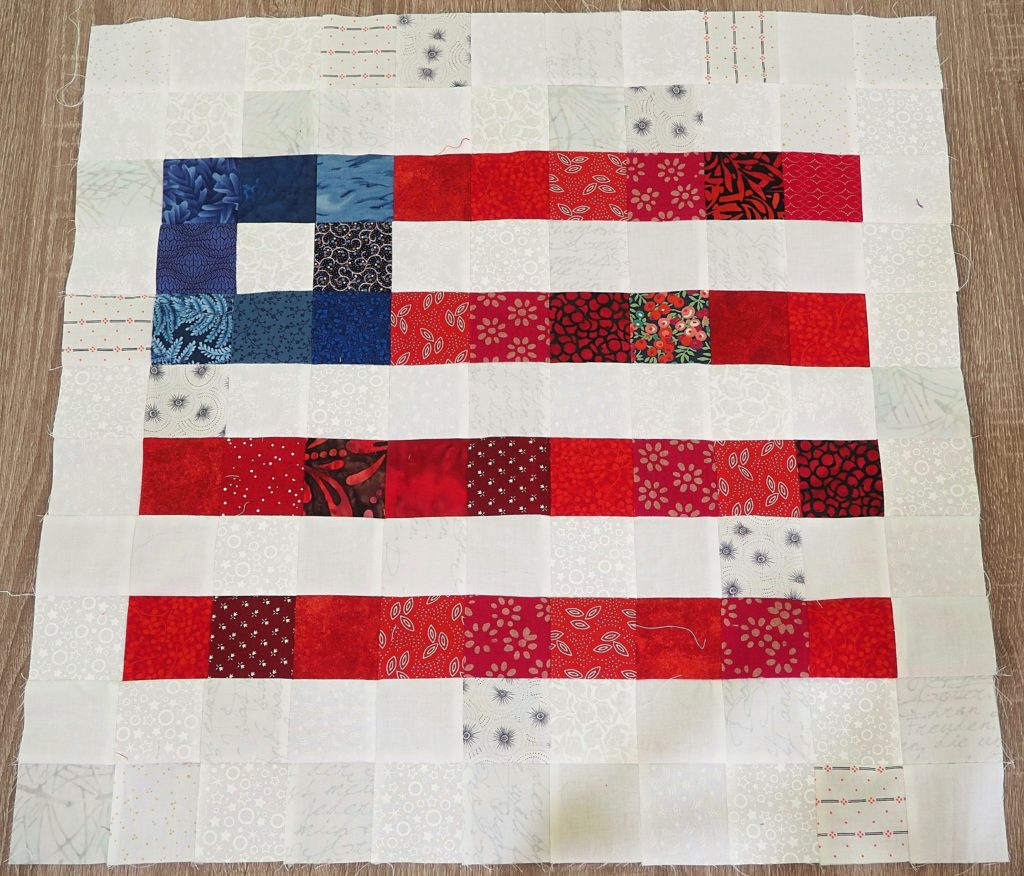 Pixelated Patriotic Throw Pillow Pattern - Finished pillow top - createwithclaudia.com - #fourthofjuly 