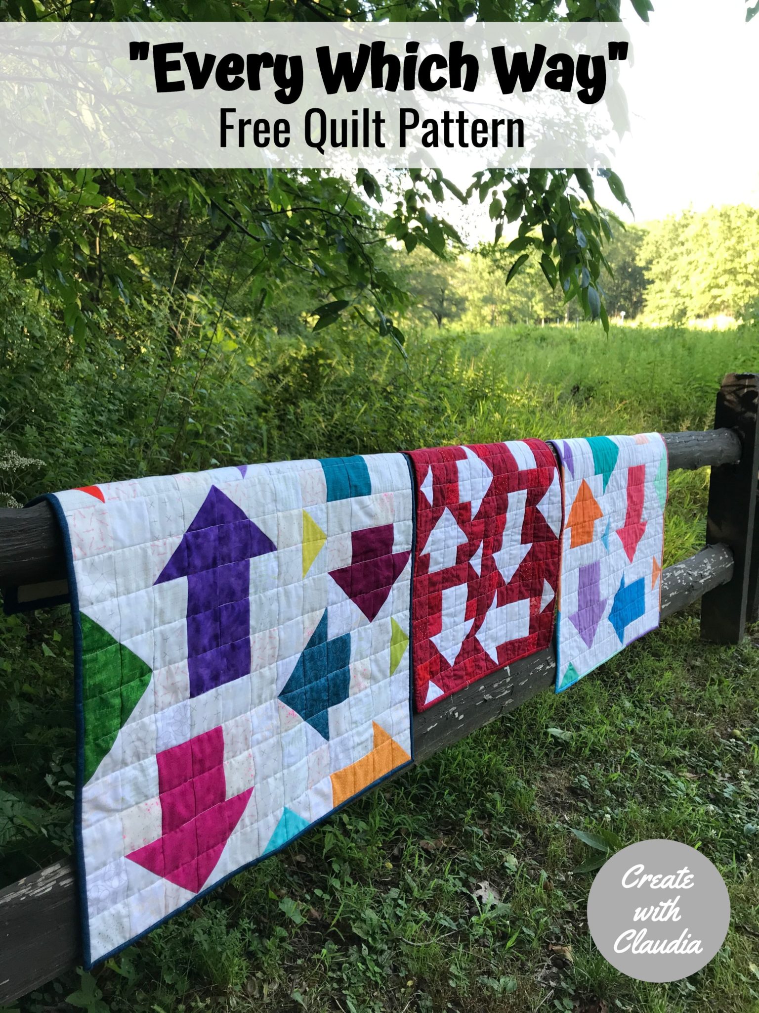 "Modern Wall Quilt: Every Which Way” is a Free Wall Hanging Quilt Pattern designed by Claudia from Create with Claudia!