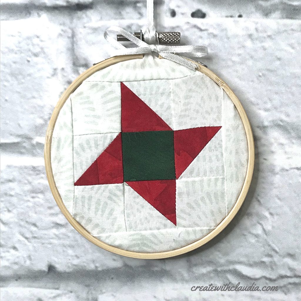 Mini Quilt Block Embroidery Hoop Ornaments Tutorial