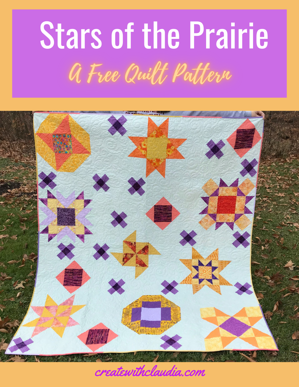 "Stars of the Prairie" is a Free Mystery Quilt Pattern designed by Claudia from Create with Claudia!